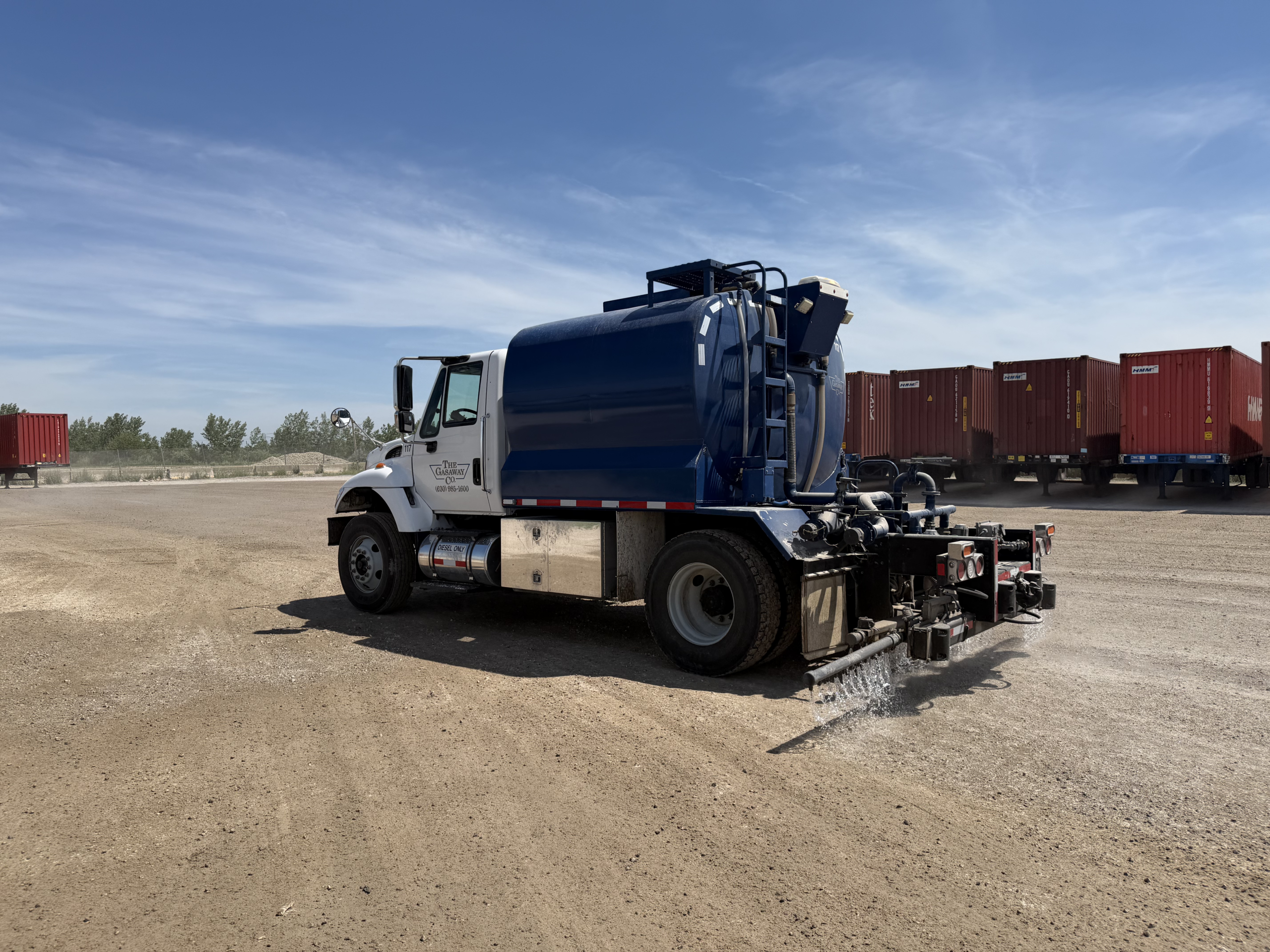 A Gasaway Maintenance Company truck spraying dust control at Centerpoint Intermodal Center in Joliet, IL.