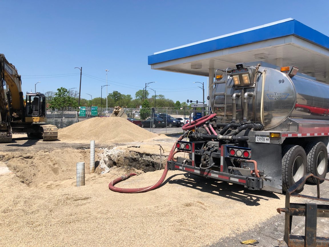 A Gasaway Maintenance Company smaller water truck at a construction site in Burbank, IL, to provide water for a pressure test.
